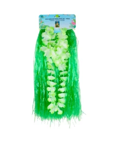 Green Flowered Hawaiian Grass Skirt Set 5pc