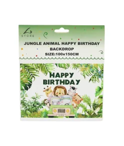Green Jungle Animal Happy Birthday Backdrop 100x150cm