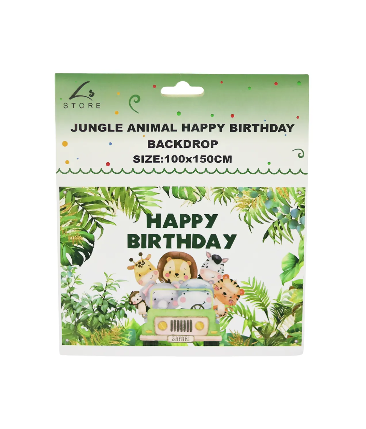 Green Jungle Animal Happy Birthday Backdrop 100x150cm