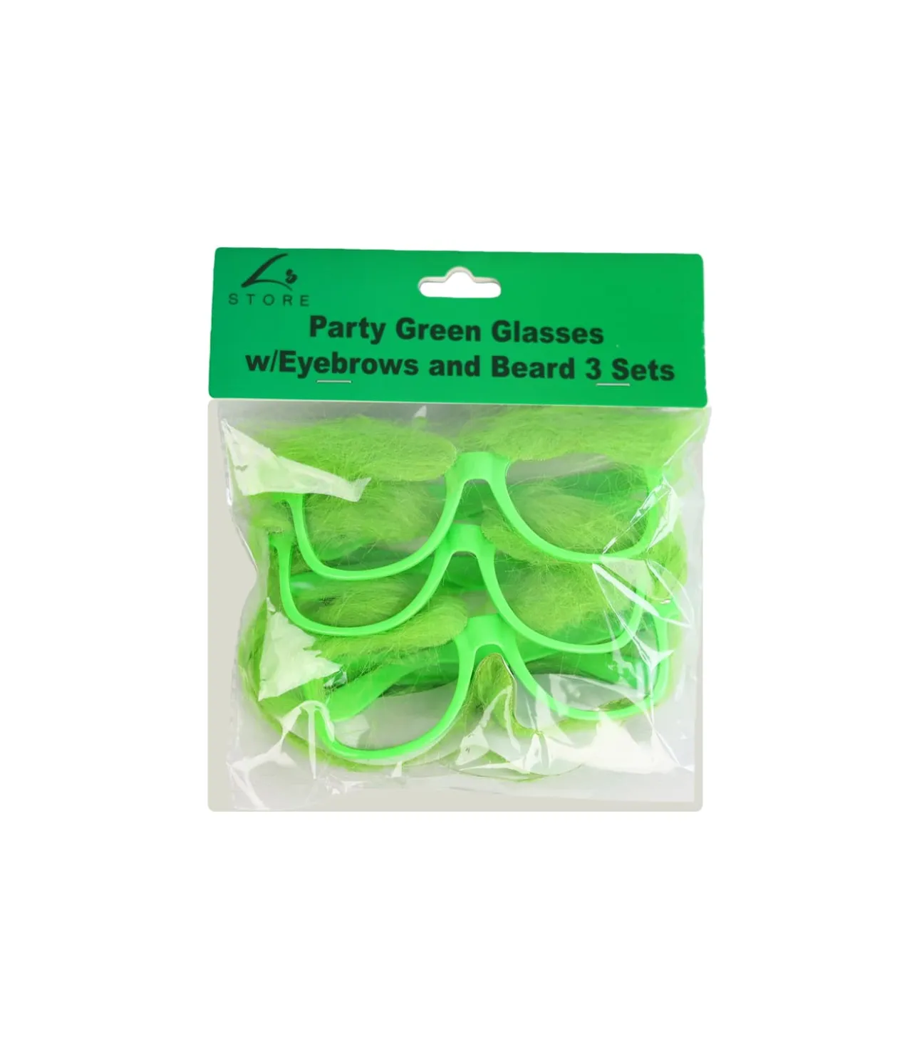 Green Party Glasses with Eyebrows and Beard 3 Sets 15 x 5.5cm