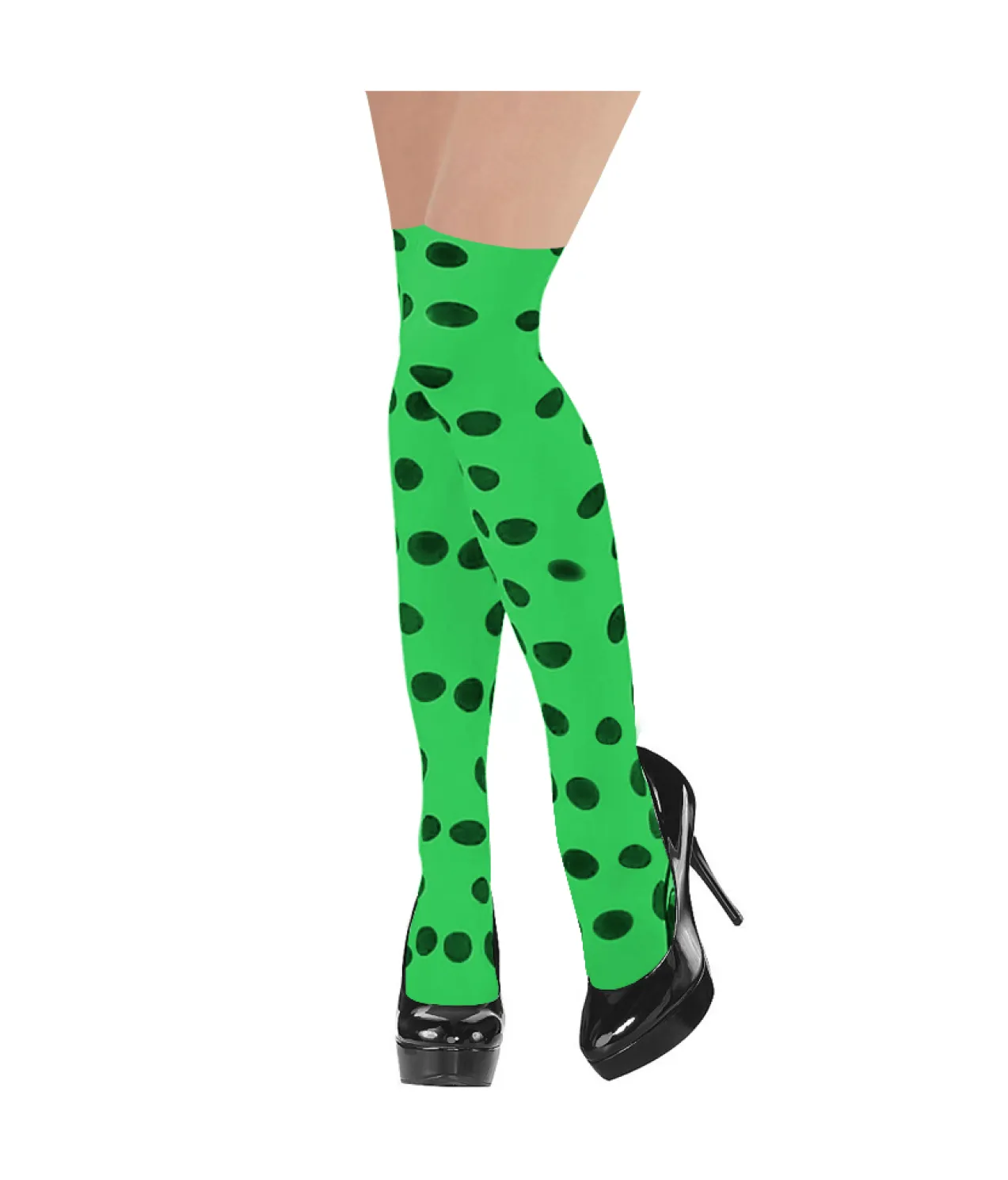 Green Party Stocking with Black Polka Dots