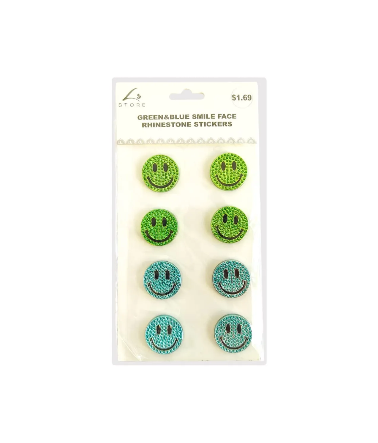 Green Smile Face Rhinestone Stickers