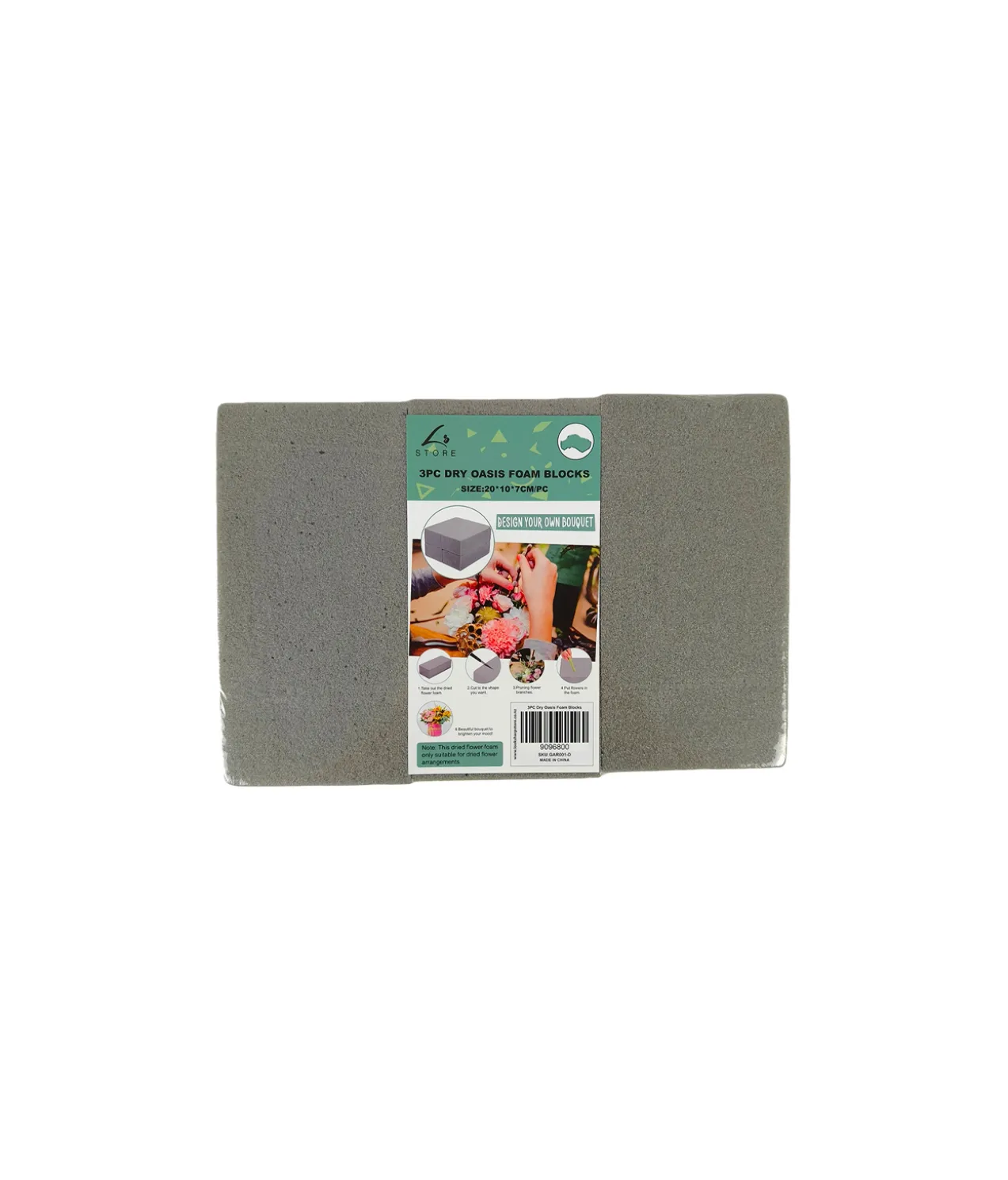 Grey Dry Floral Foam Blocks 3pc 20x10x7cm