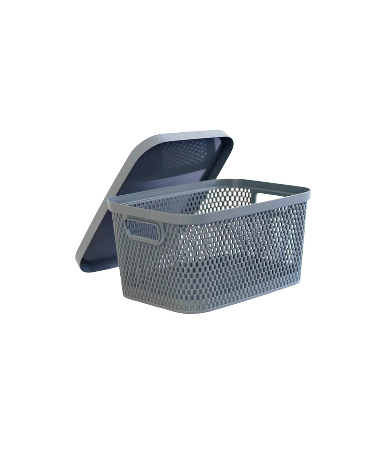 Grey Plastic Storage Basket with Lid 23x16x10 cm