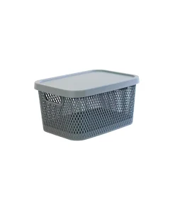 Grey Plastic Storage Basket with Lid 33x23x16 cm
