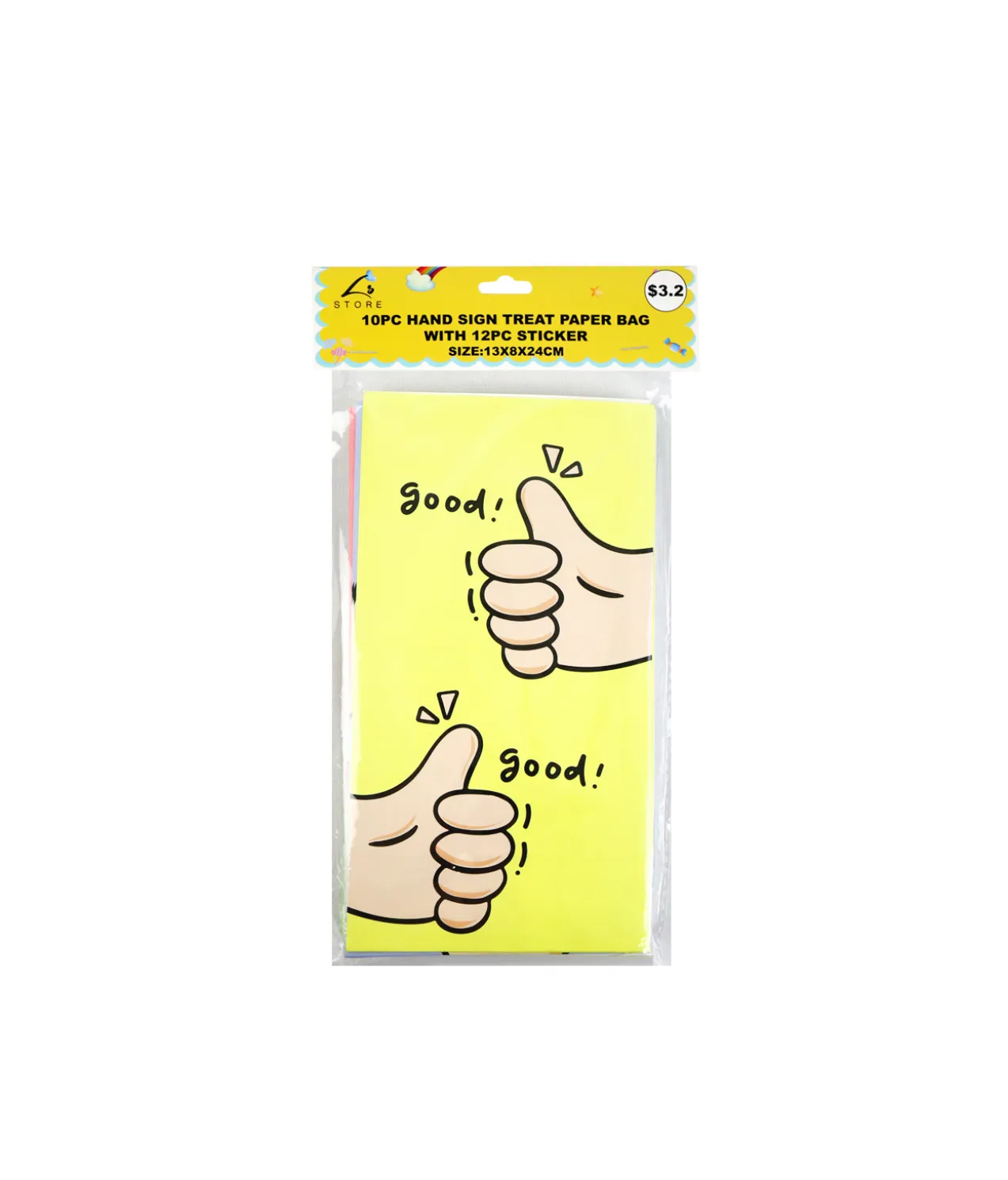 Hand Sign Paper Treat Paper Bags With Stickers 10pc