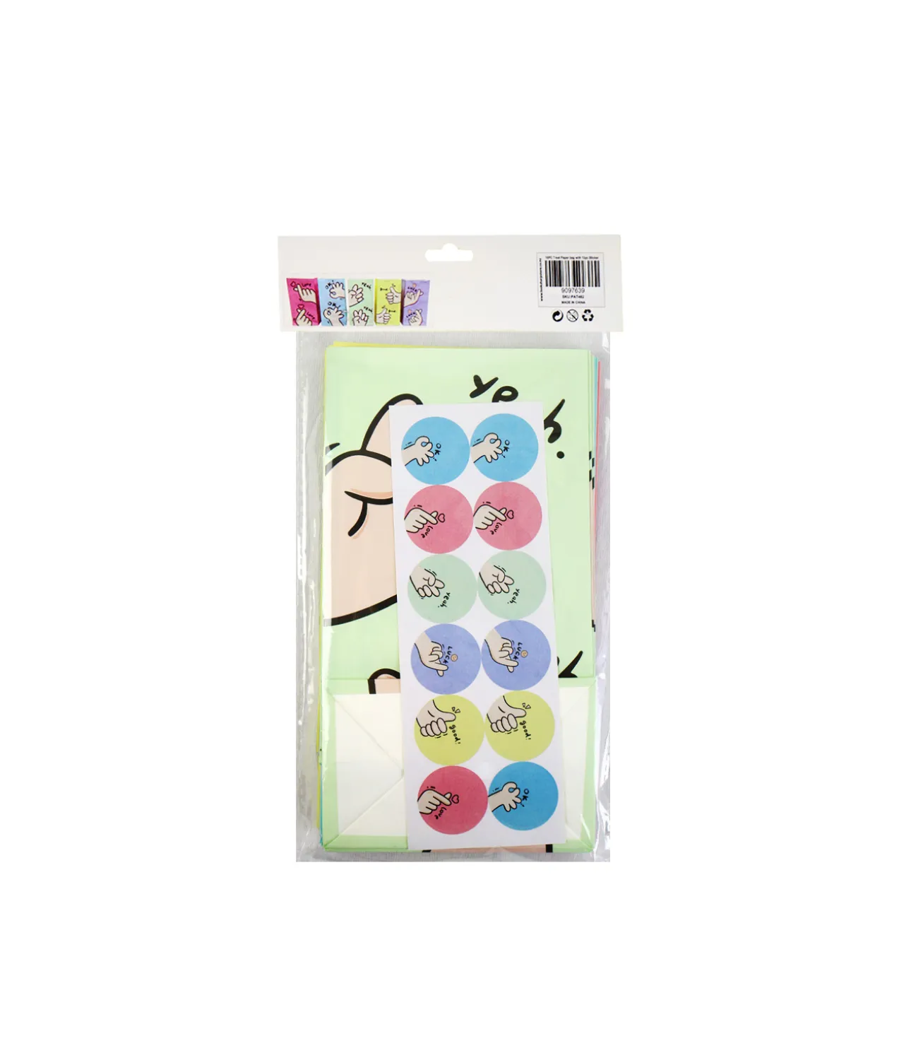 Hand Sign Paper Treat Paper Bags With Stickers 10pc