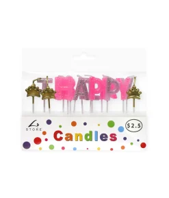 Happy Birthday Candles With Gold Crown Set
