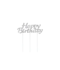 Happy Birthday Silver Cake Topper