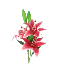 3 Head Hot Pink Lily Stem 82cm