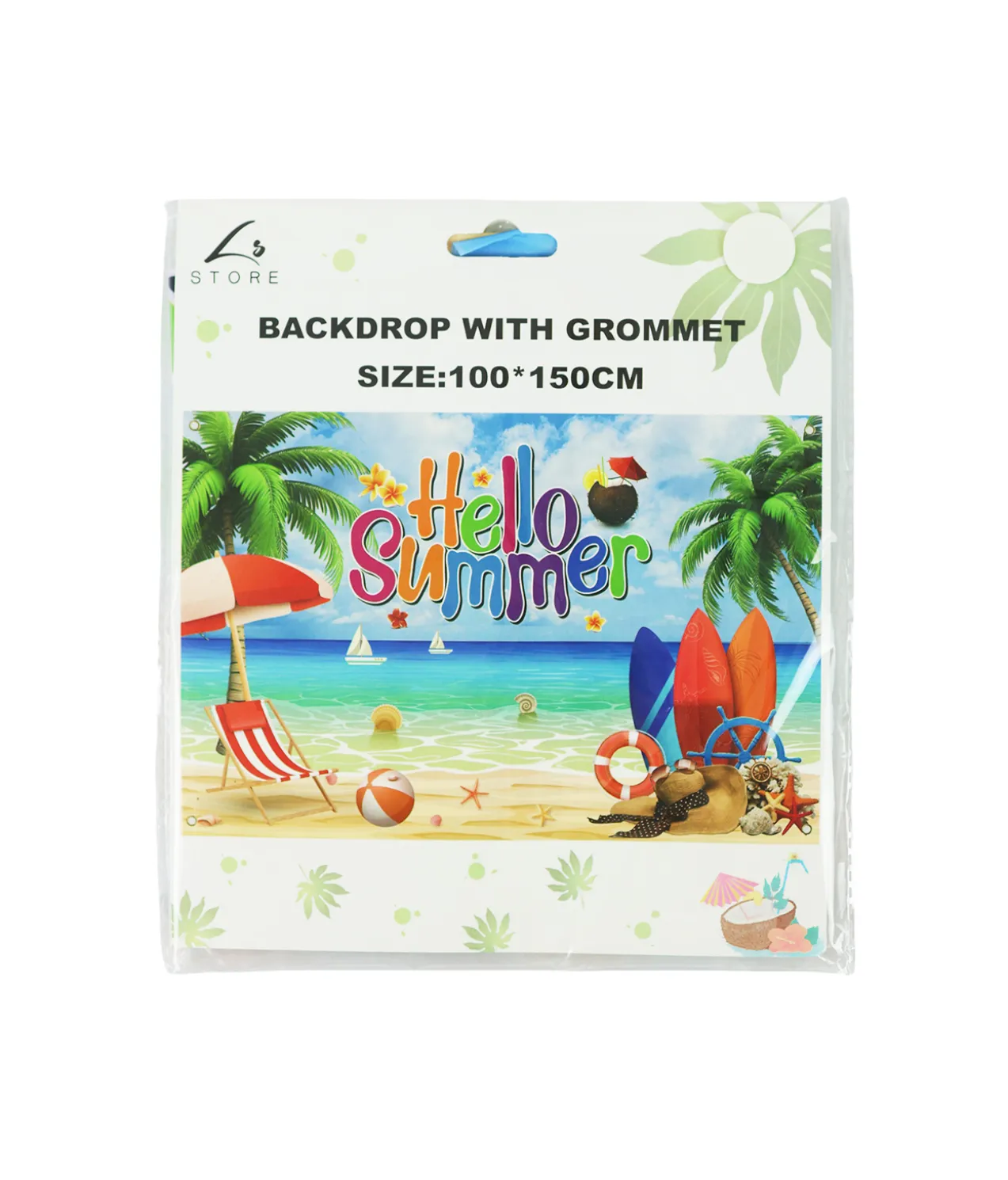 Hello Summer Beach Backdrop with Grommet 100x150cm