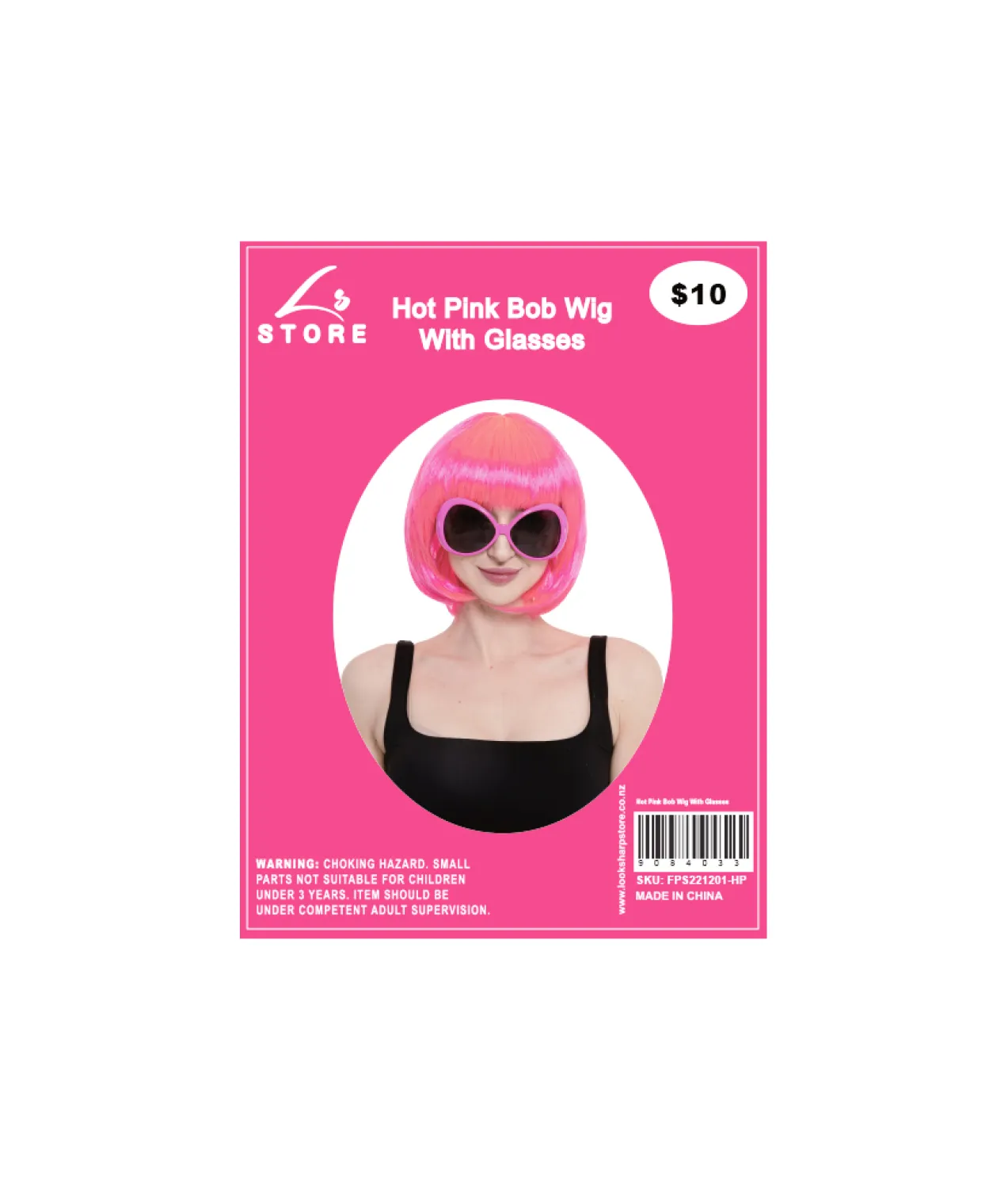 Hot Pink Bob Wig With Glasses Set
