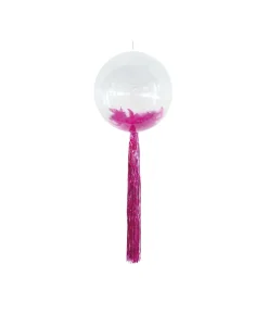 Hot Pink Bubble Balloon With Feathers & Fringe