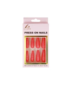Hot Pink Glitter Press On Nails 24pc