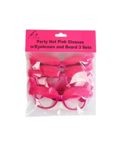 Hot Pink Party Glasses with Eyebrows and Beard 3 Sets 15 x 5.5cm