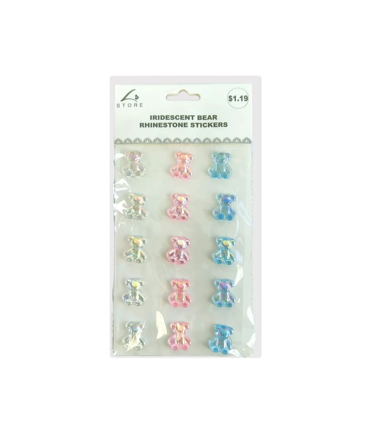 Iridescent Bear Rhinestone Stickers 15pc