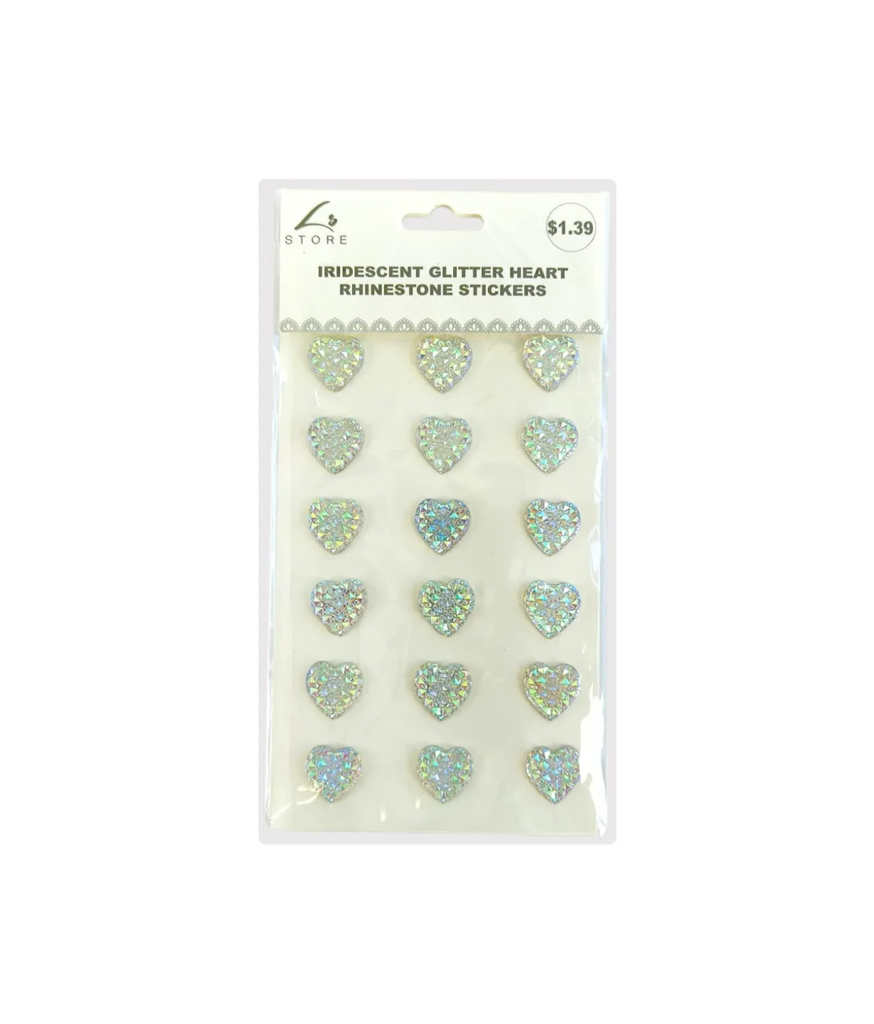 Iridescent Glitter Heart Rhinestone Stickers