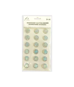 Iridescent Glitter Round Rhinestone Stickers 18pc