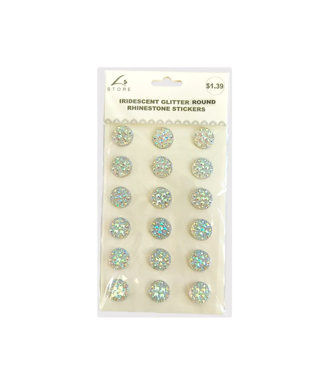 Iridescent Glitter Round Rhinestone Stickers 18pc