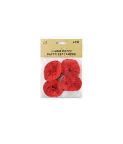 Jumbo Crepe Paper Streamers Red 4pk