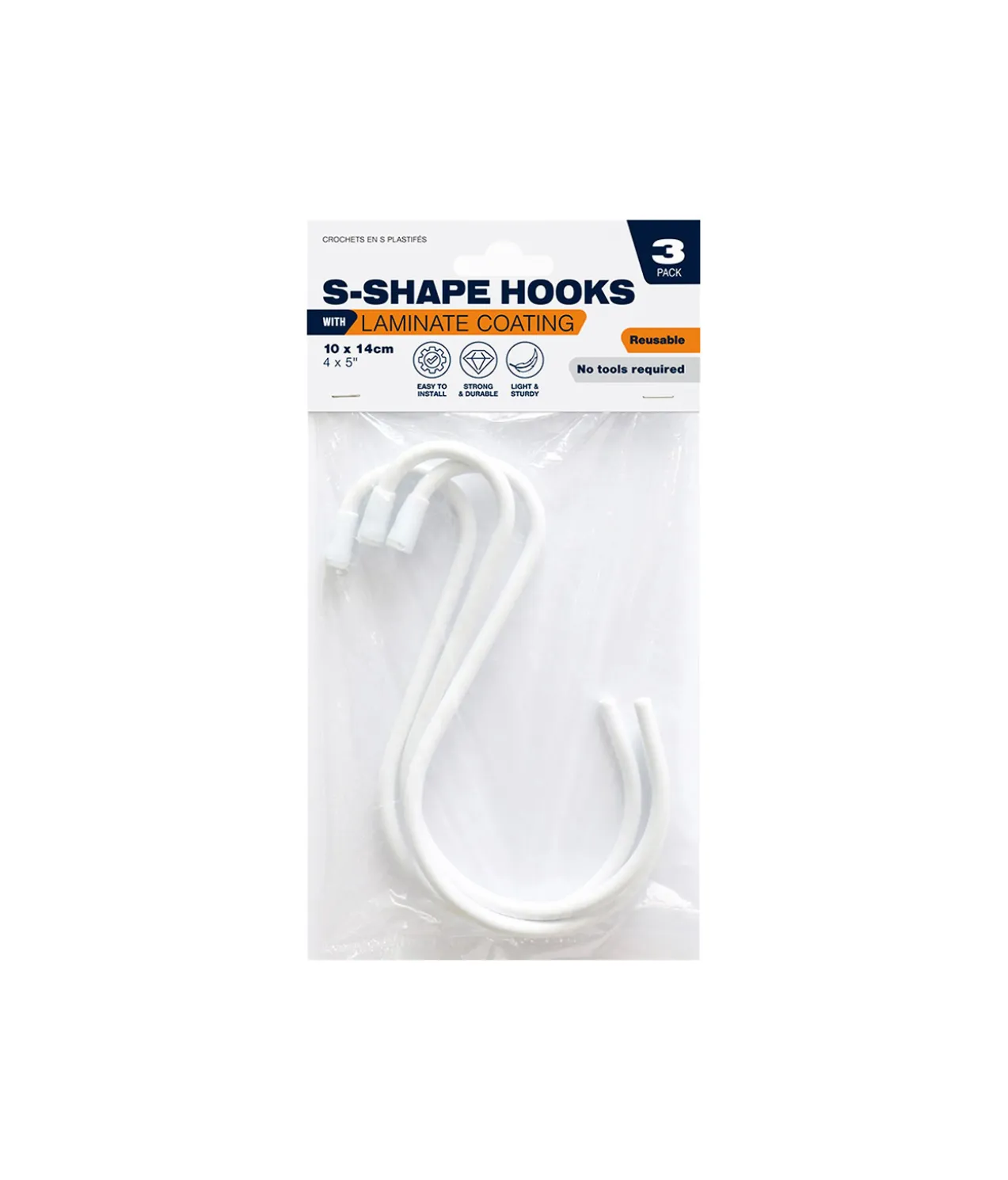 Laminated S-Shape Hooks 3pk