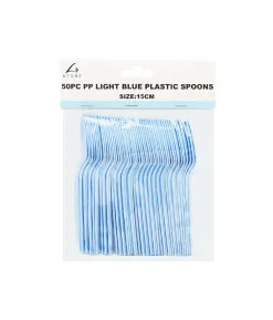 Light Blue PP Reusable Spoons 50pc 15cm