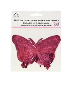 Light Pink 3D Paper Butterfly with Glue 12pc