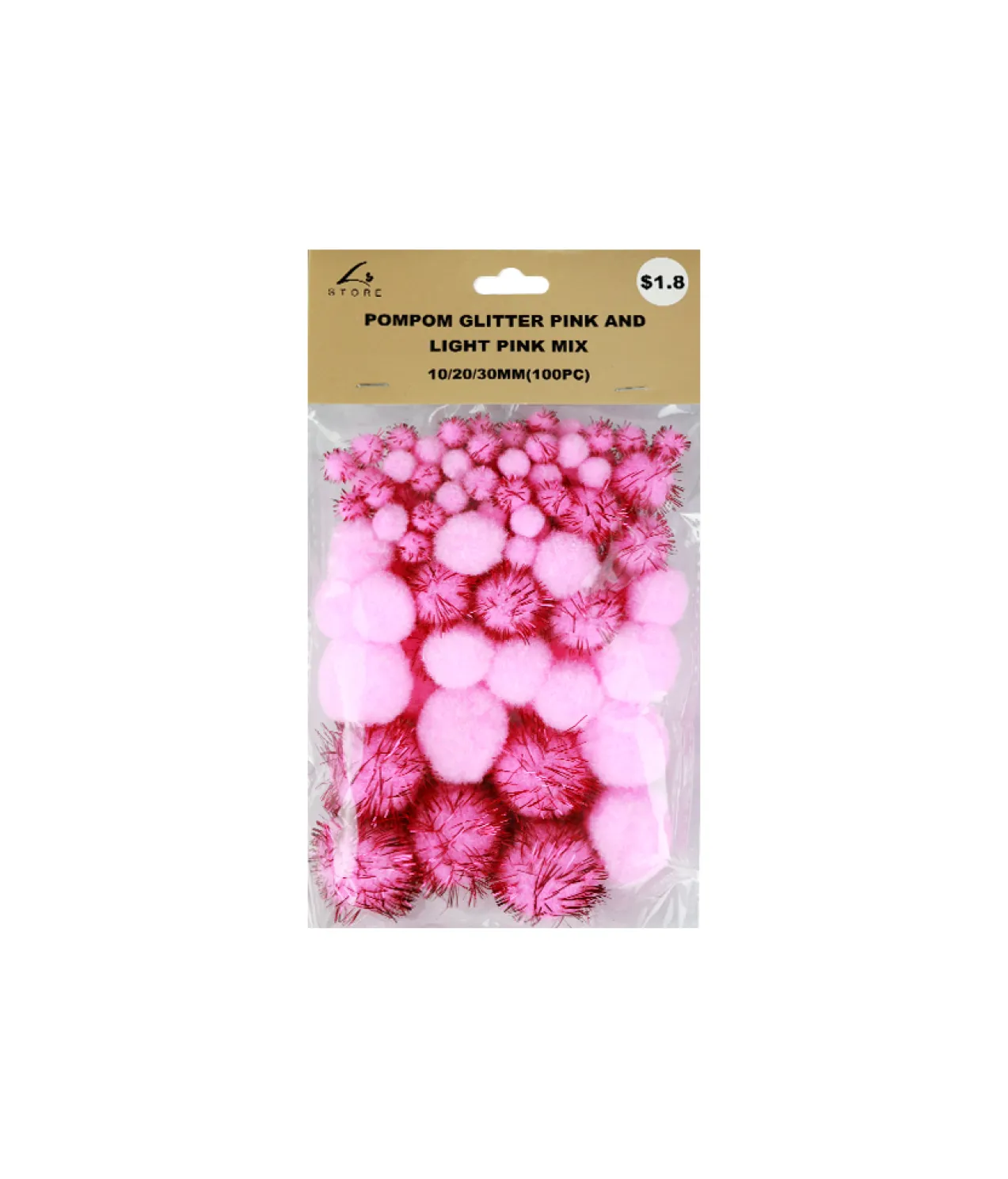 Light Pink & Hot Pink Glitter Pom Poms Assorted 100pc