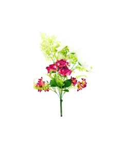 Maroon Rose And White Dahlia Bush 6 Heads 49cm