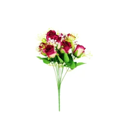 Maroon Rose Bush 9 Heads 38cm