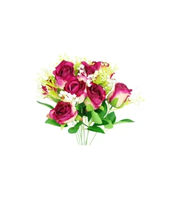 Maroon Rose Bush 9 Heads 38cm