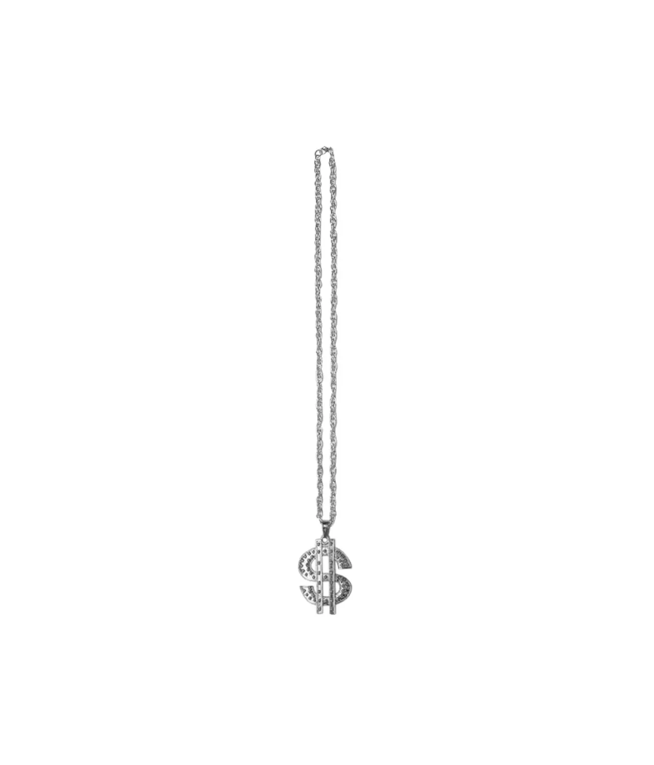 Metal Bling Necklace Silver Dollar Sign