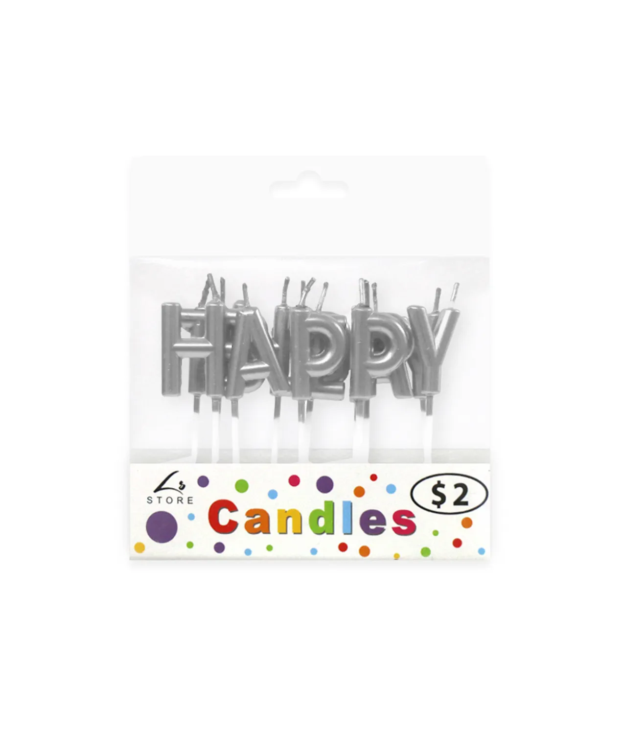 Metallic Happy Birthday Silver Candle Set