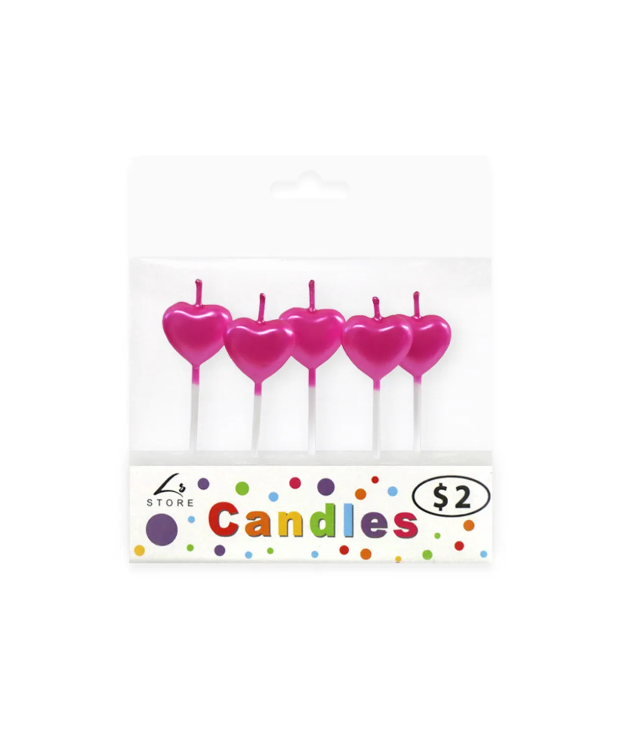 Metallic Magenta Heart Candles 5pk