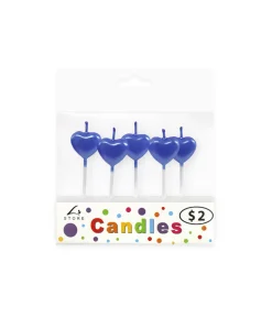 Metallic Royal Blue Heart Candles 5pk
