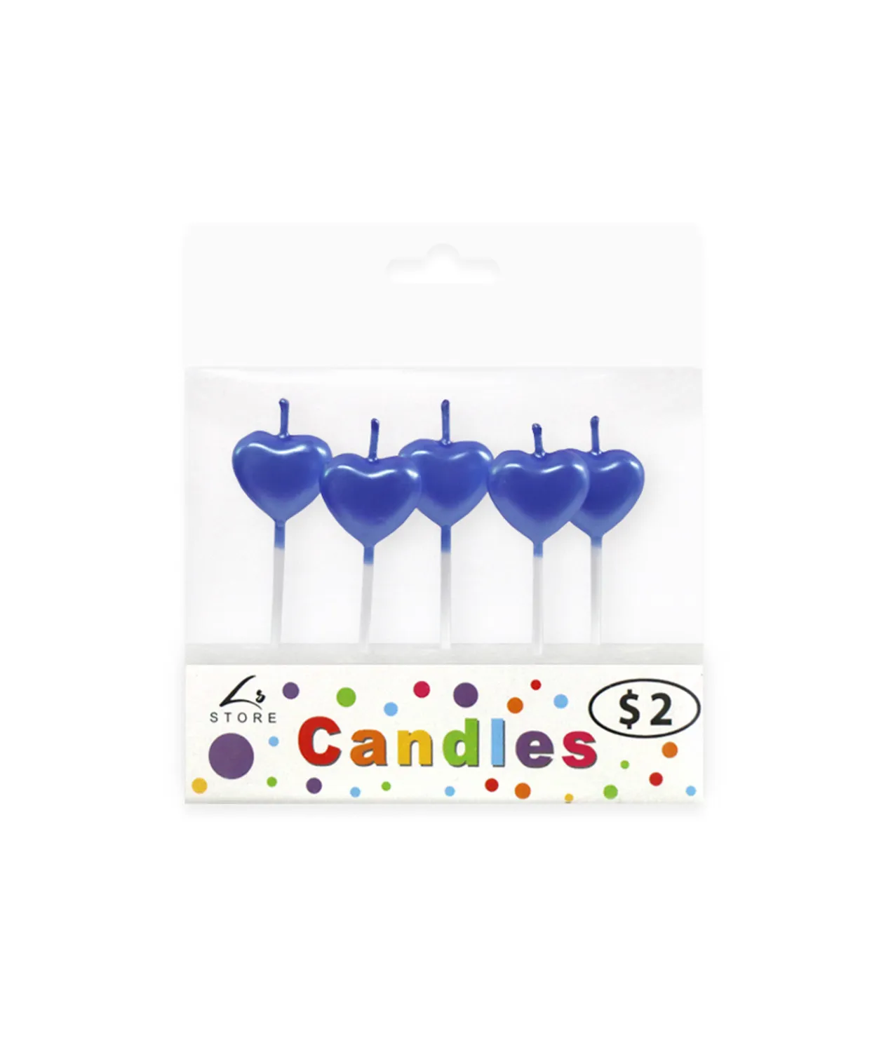 Metallic Royal Blue Heart Candles 5pk