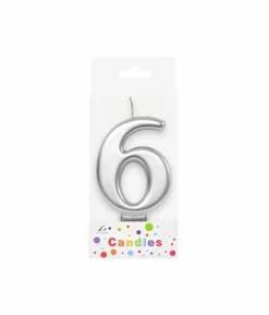 Metallic Silver Number Candle 6