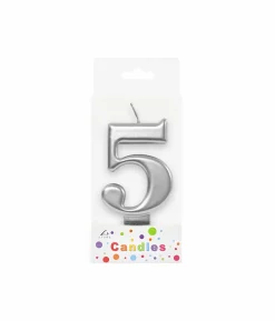 Metallic Silver Number Candle 5