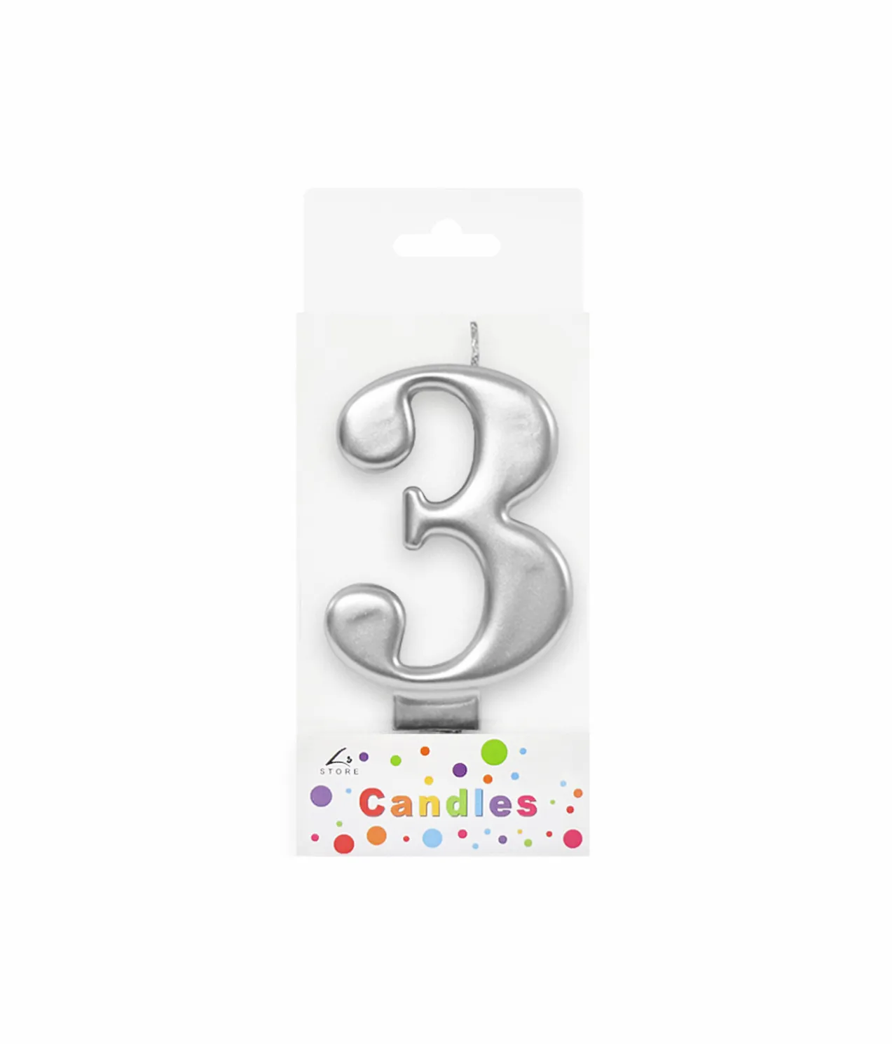 Metallic Silver Number Candle 3