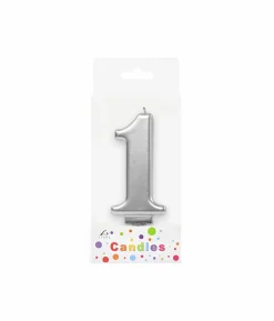 Metallic Silver Number Candle 1