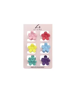 Mixed Colour Flower Hair Clip Set 6pk