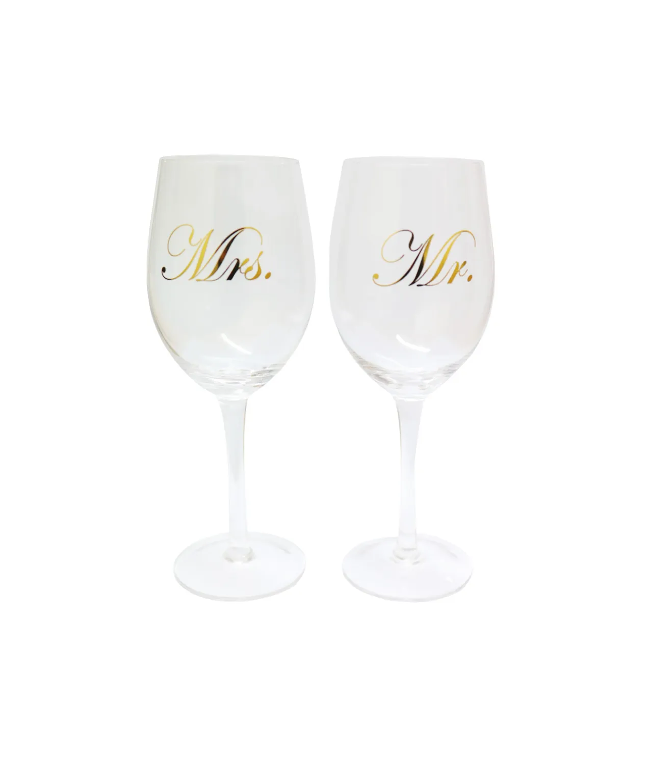 Mr & Mrs Clear Stem Wine Glass Set