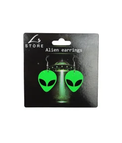Neon Green Alien Earrings 5.5x3cm
