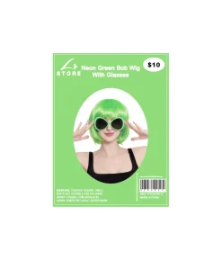 Neon Green Bob Wig With Glasses Set