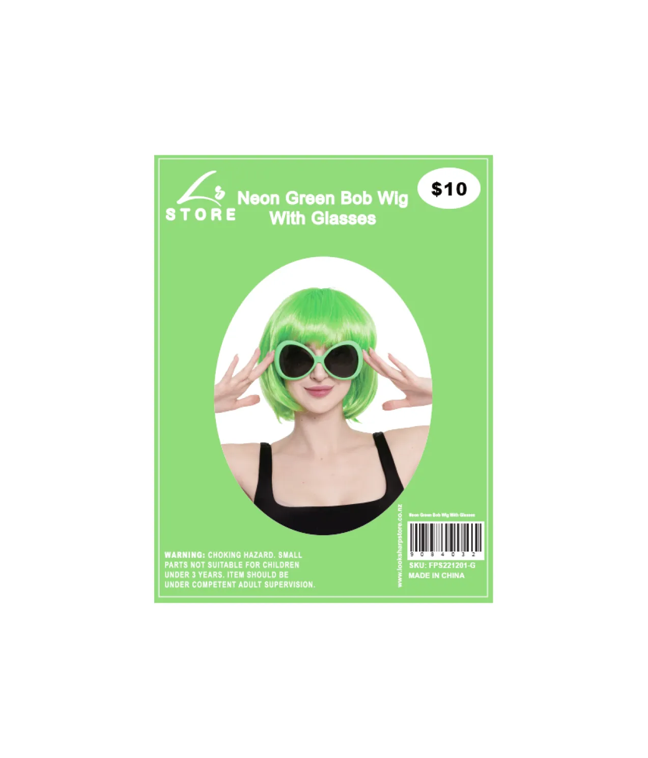 Neon Green Bob Wig With Glasses Set