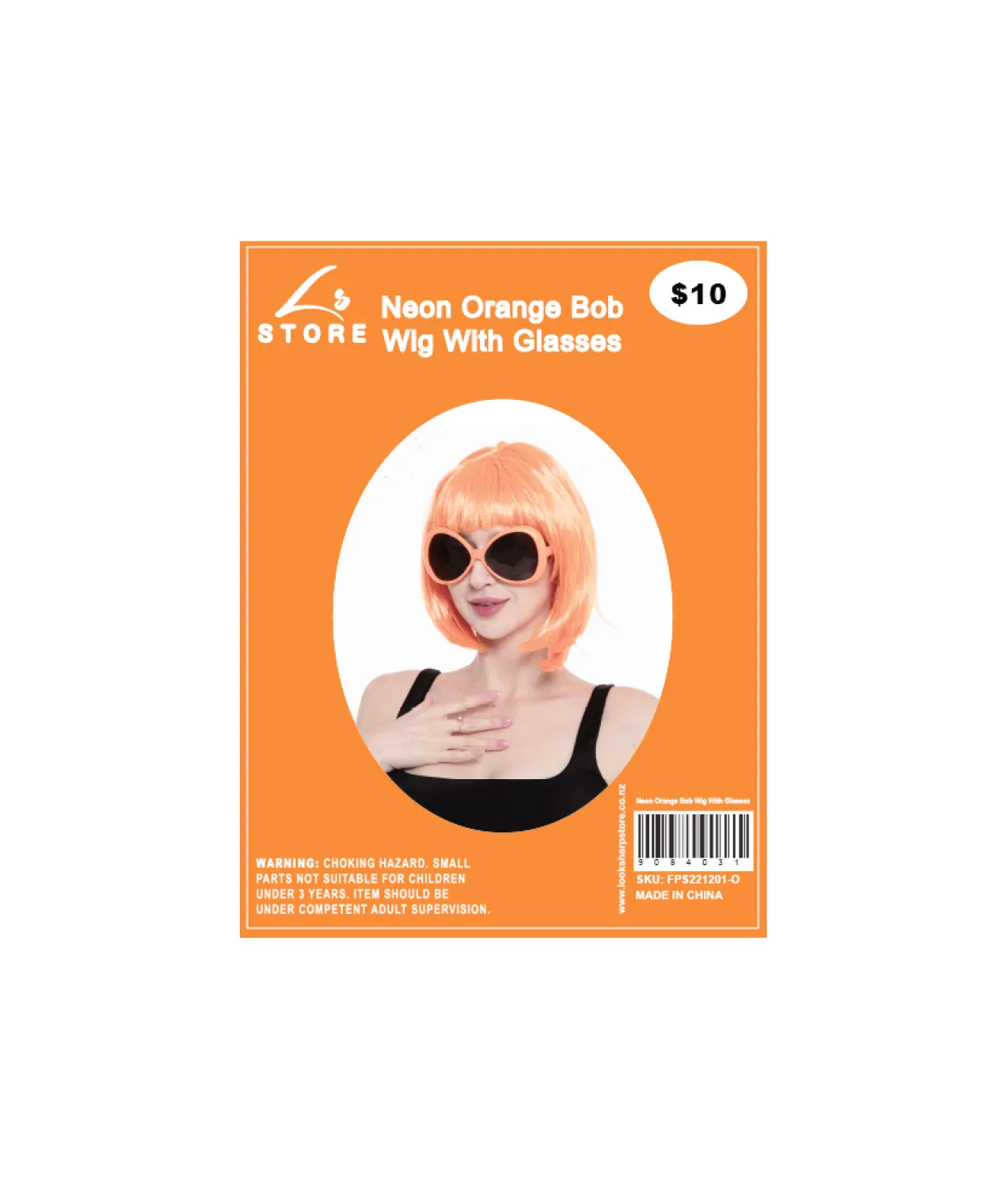 Neon Orange Bob Wig With Glasses Set