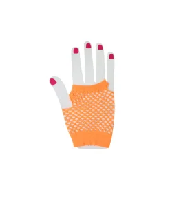 Neon Orange Fishnet Short Gloves