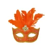 Neon Orange Half Mask With Feather