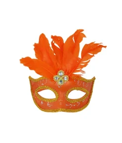 Neon Orange Half Mask With Feather