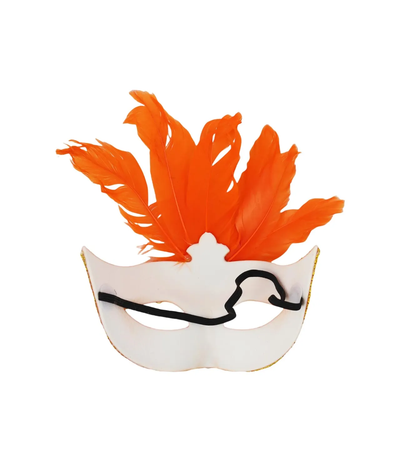 Neon Orange Half Mask With Feather
